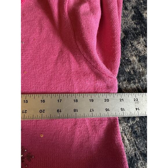 Quacker Factory Sweater Pink Snowman Sequins Long Sleeve Beaded Holidays Medium - Picture 5 of 6